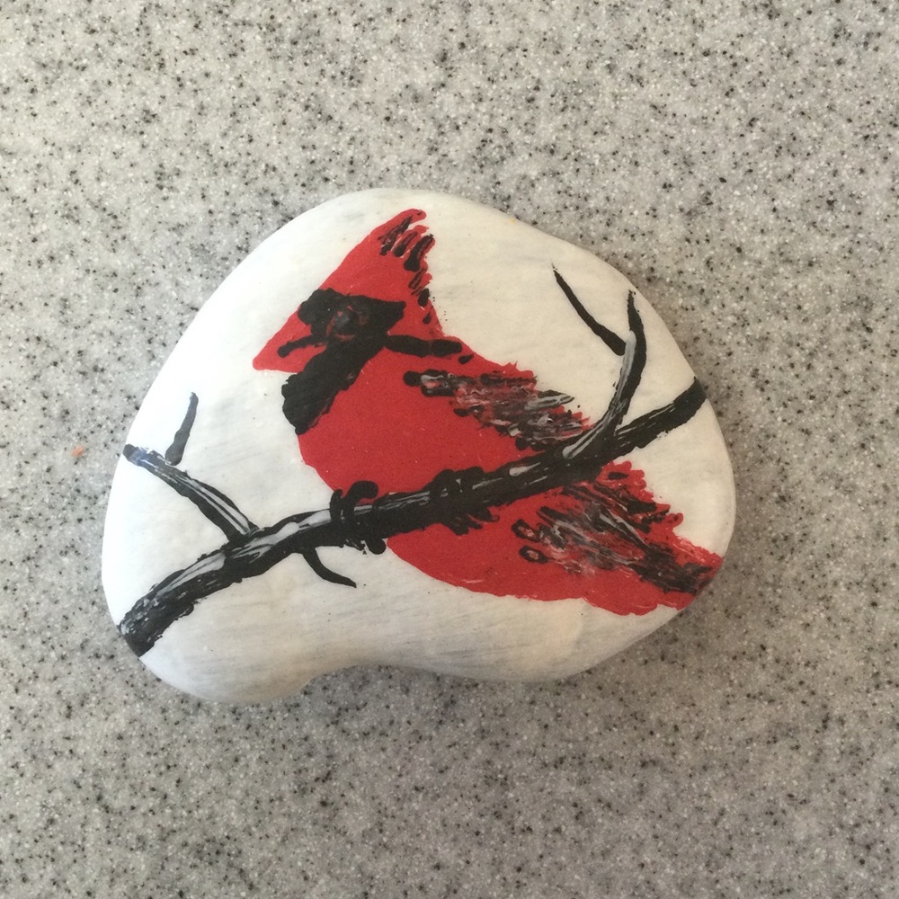 Hand Painted Rock - Cardinal